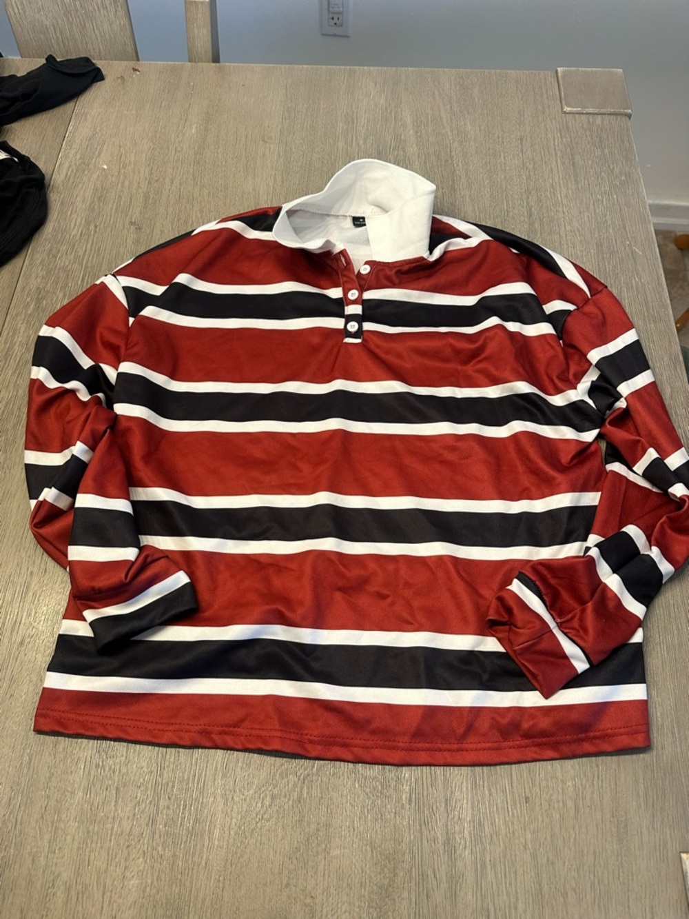 Men's Red Striped Rugby Polo with White Collar